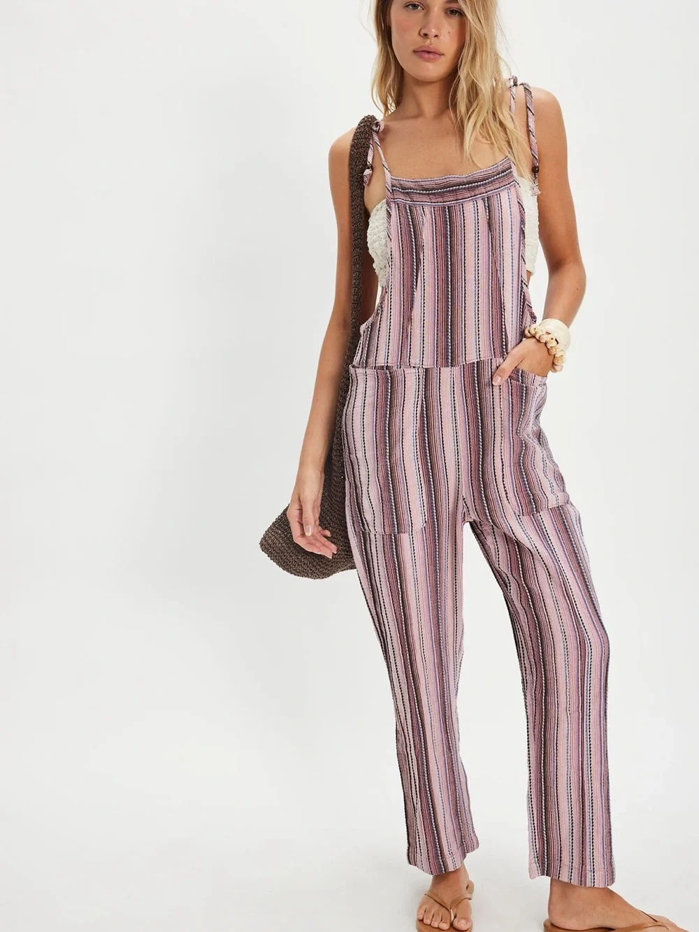 NWOT Free People Freya striped overalls